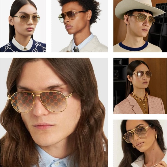 GREEEN MIRROR “GG” LOGO PILOT AVIATOR GOLD METAL SUNGLASSES AS SEEN ON GARCELLE - Picture 7 of 16